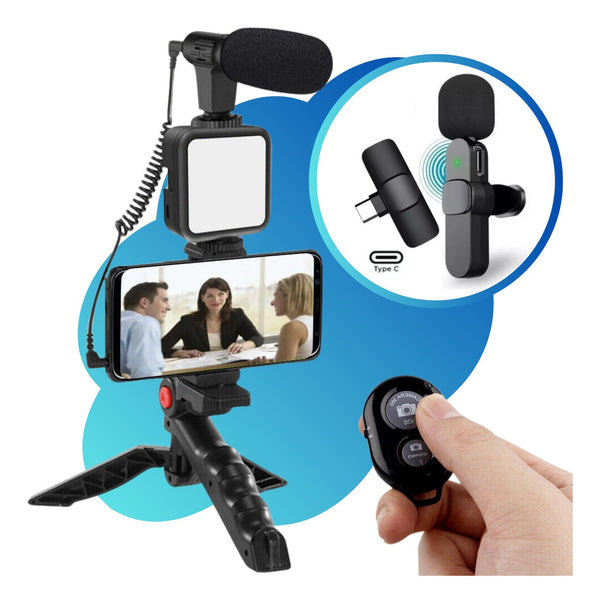 Kit Blogueira Filmagem Microfone Sem Fio E Controle