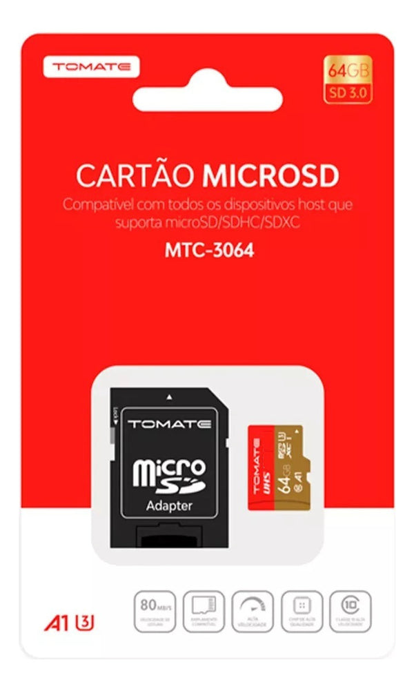 Cartão Memória Tomate Micro Sd Classe 64gb 10 67mb/s Ultra