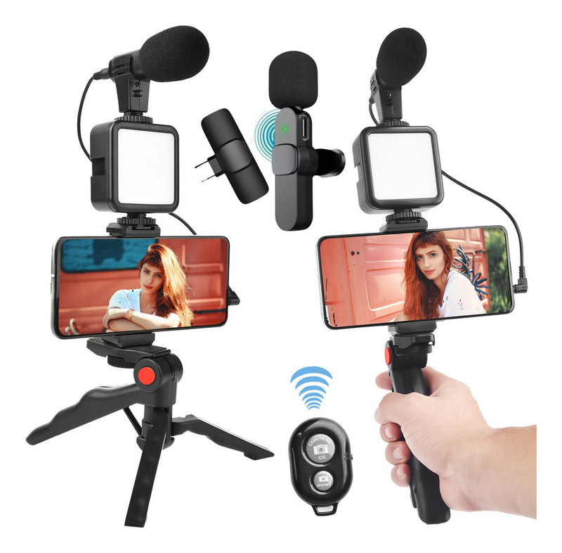 Kit Blogueira Filmagem Microfone Sem Fio E Controle