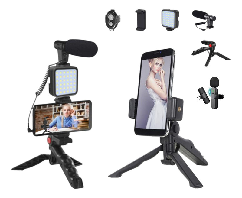 Kit Blogueira Filmagem Microfone Sem Fio E Controle