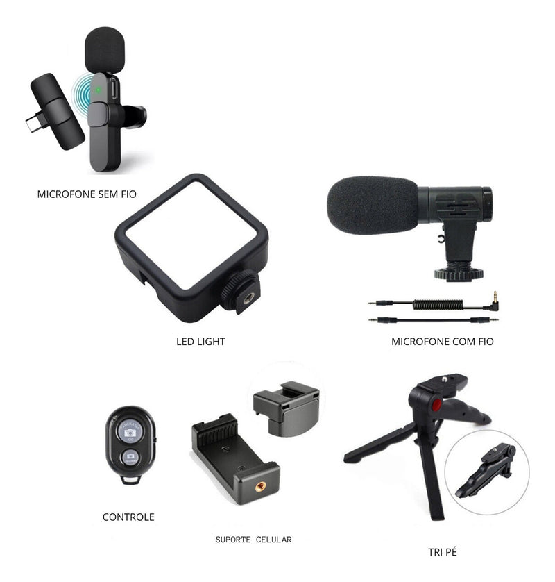 Kit Blogueira Filmagem Microfone Sem Fio E Controle