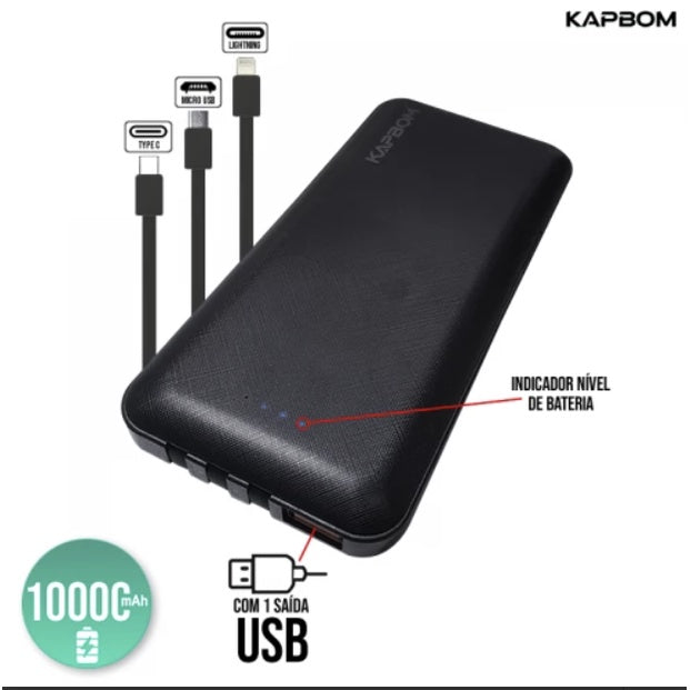 Carregador Power Bank 10000mAh KA-966 Kapbom