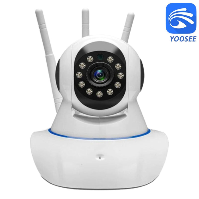 Câmera iP robô 3 antenas wifi visão noturna full HD 360º babá eletrônica robozinho sem fio bivolt