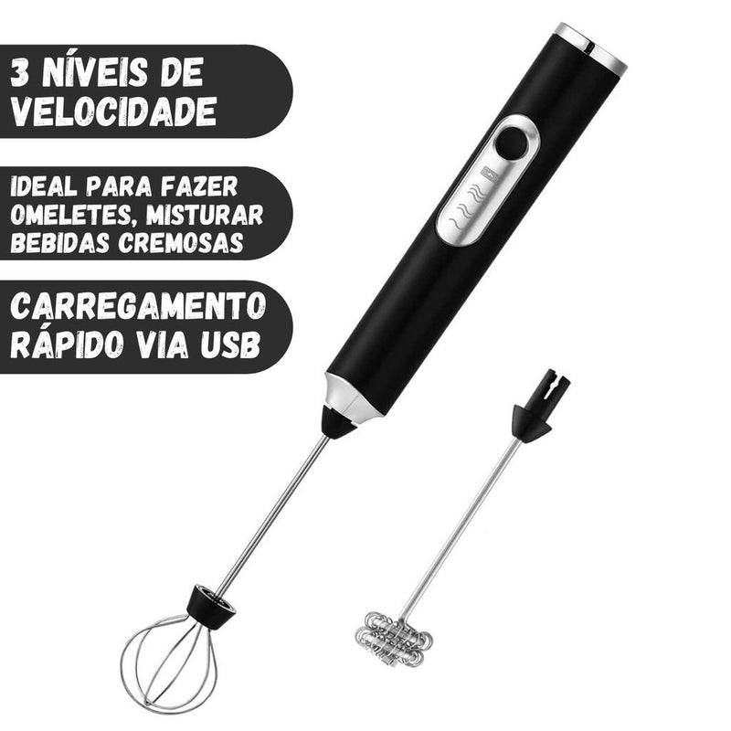 Batedor Misturador Mixer Elétrico para Bebidas Leite Café Clara de Ovo 2 em 1