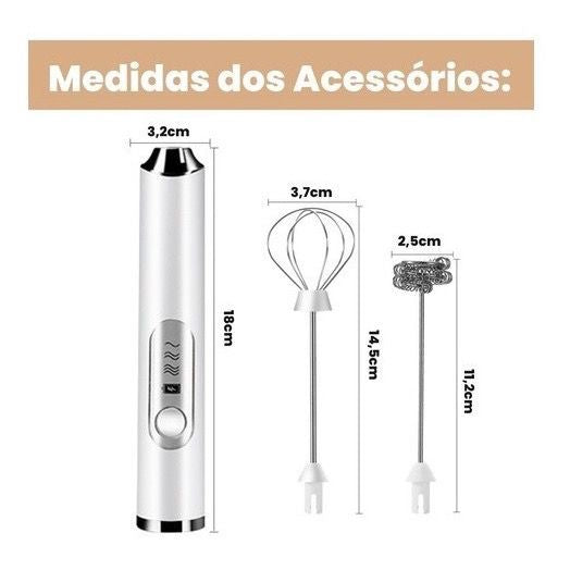 Batedor Misturador Mixer Elétrico para Bebidas Leite Café Clara de Ovo 2 em 1