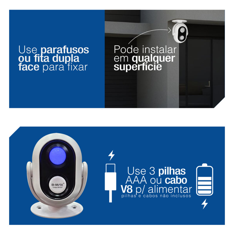 Sensor De Presença inteligente  Campainha Alarme Sonoro 3 em 1