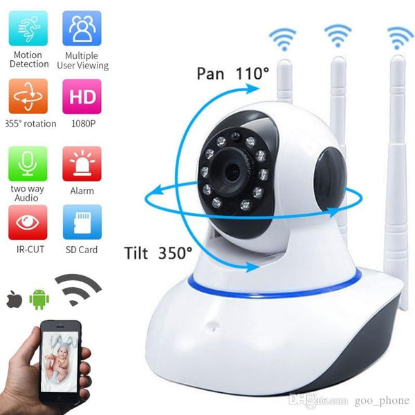 Câmera iP robô 3 antenas wifi visão noturna full HD 360º babá eletrônica robozinho sem fio bivolt