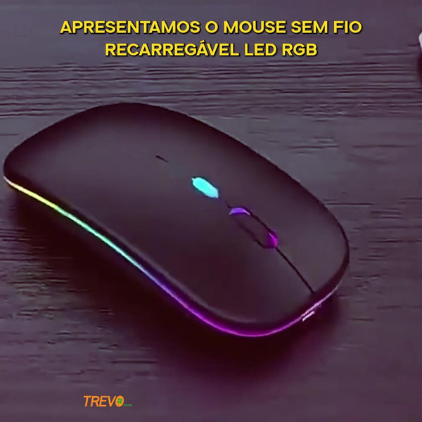 Mouse Sem Fio Wireless Recarregavel Led Rgb 2,4GHz Bluetooth Bateria Interna  Ergonômico Silencioso