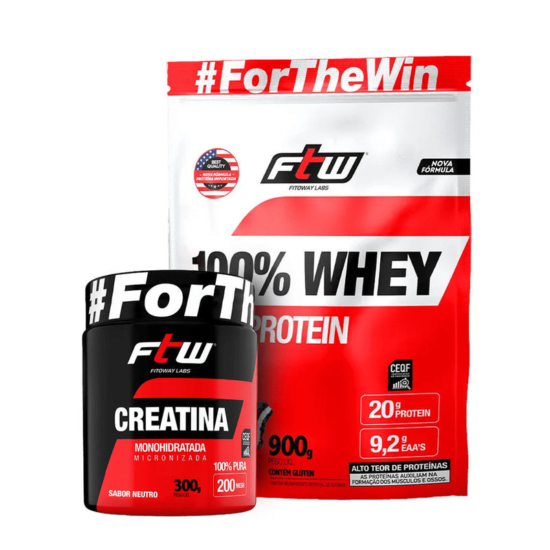 KIT FTW - WHEY PROTEIN 100% 900G + CREATINA 300G + BRINDE