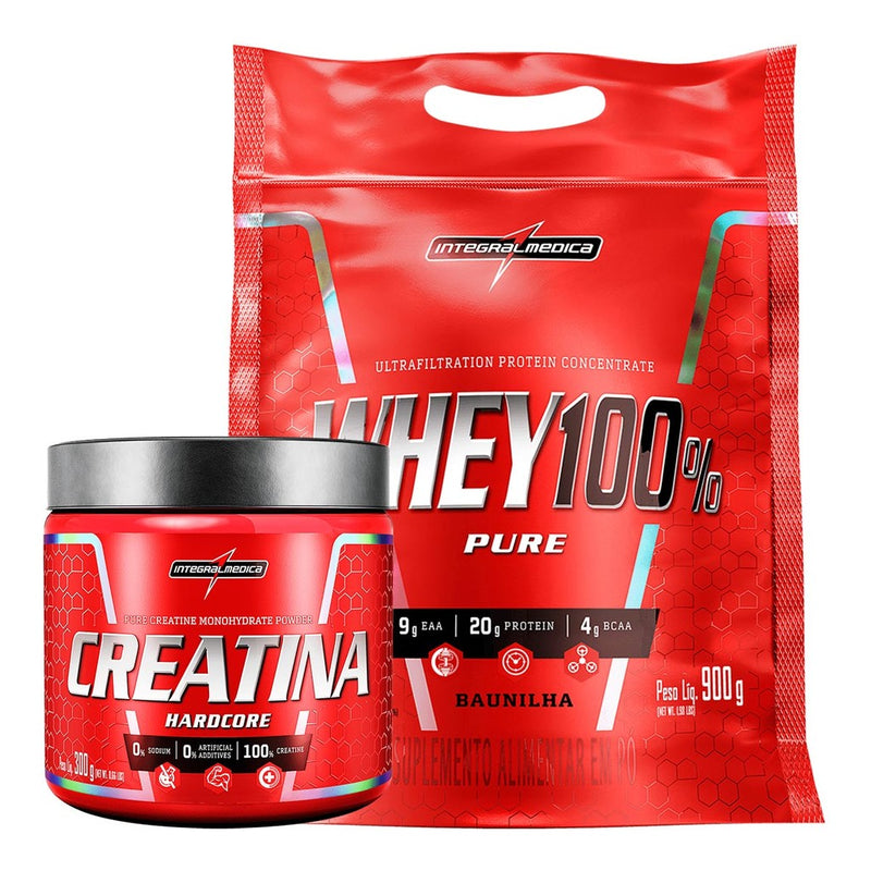 Kit Whey 100% Pure Integralmedica 900g + Creatina Integralmedica 300g