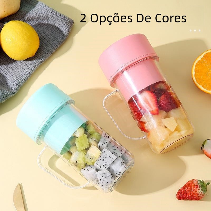 Copo Caneca Liquidificador Mini triturador fruta 420ml com 6 laminas  com tampa e canudo Recarregavel Portatil ES