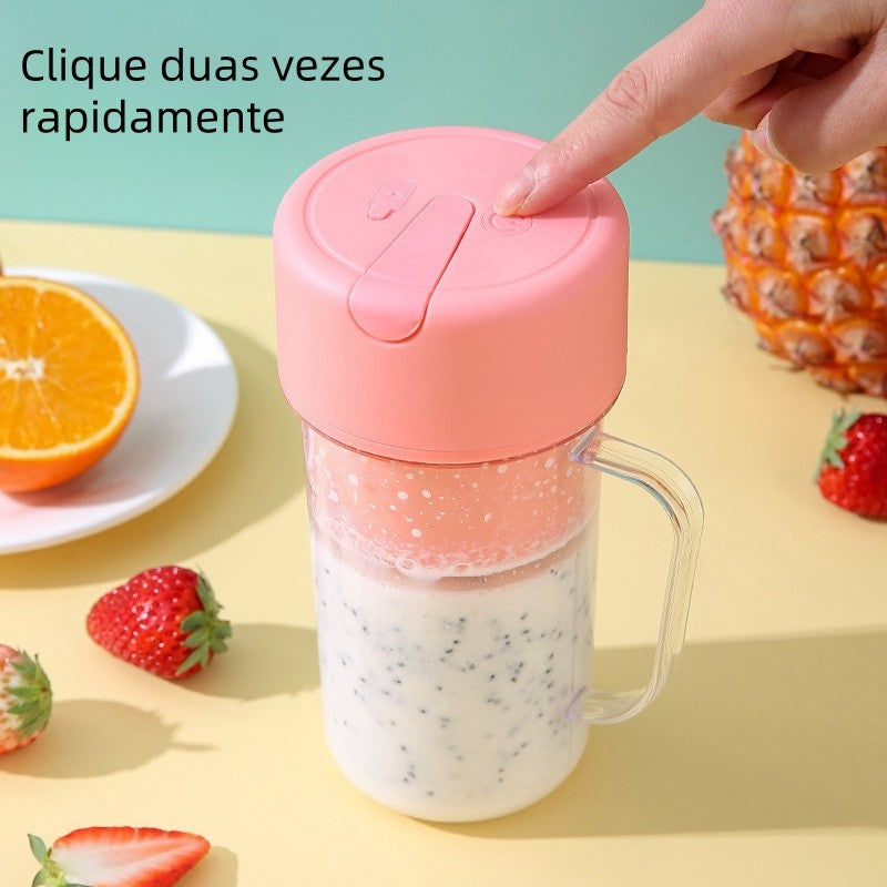 Copo Caneca Liquidificador Mini triturador fruta 420ml com 6 laminas  com tampa e canudo Recarregavel Portatil ES