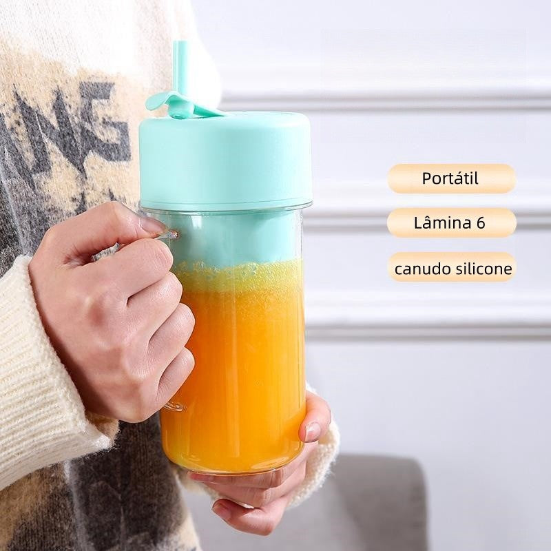 Copo Caneca Liquidificador Mini triturador fruta 420ml com 6 laminas  com tampa e canudo Recarregavel Portatil ES